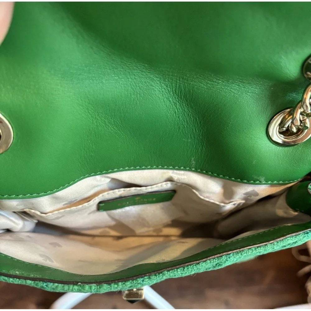 Kate‎ Spade Natalia Solid Quilted Tweed Crossbody Kelly Green Gold Chain New